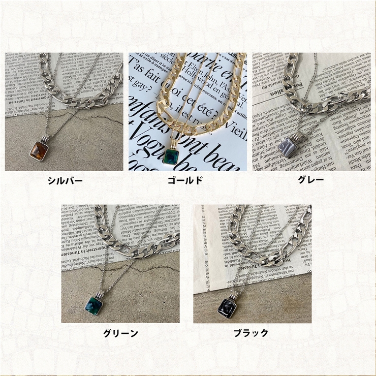 スクエアストーンモチーフ2連ネックレス レディース ファッション | non-hedge  | 詳細画像36 