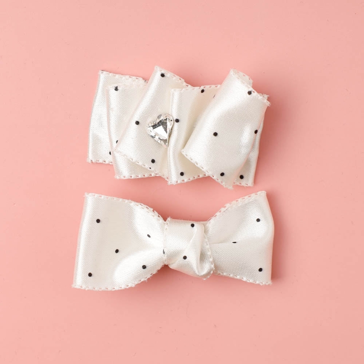 ホワイト | 【2個セット】ドットサテンリボンヘアピン | URBAN CHERRY