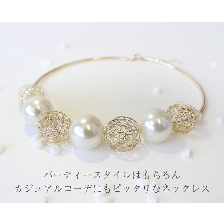 パールと丸モチーフの 大ぶり ネックレス[品番：BECW0000729