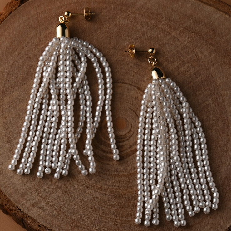 タッセルパールピアス イヤリング ピアス[品番：BECW0009975]｜kana 