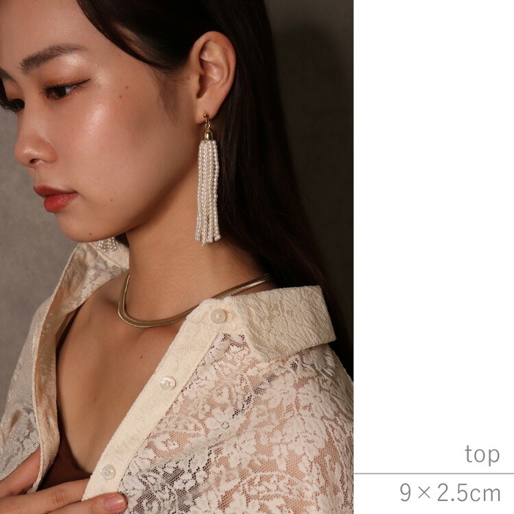 タッセルパールピアス イヤリング ピアス[品番：BECW0009975