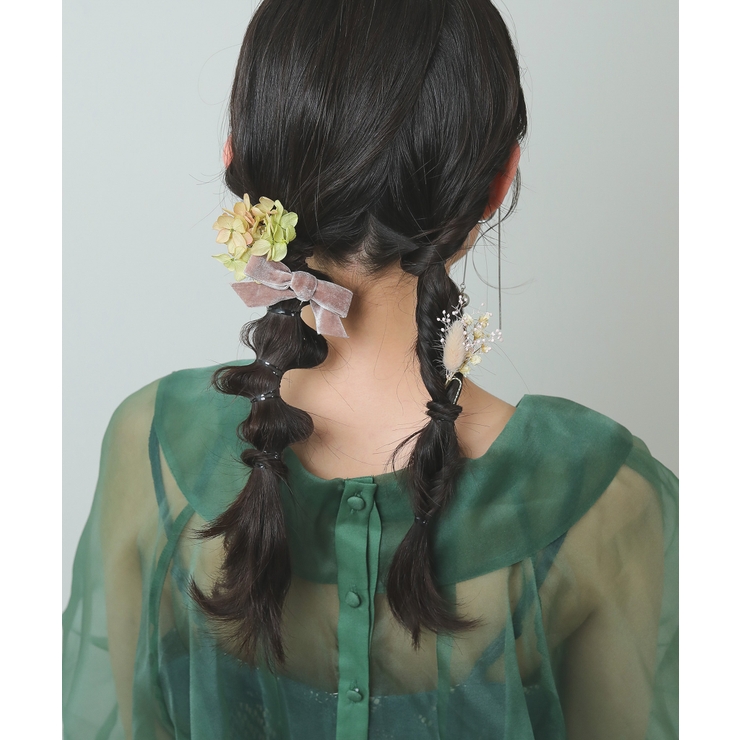 スモークピンク | ドライフラワー ベロアリボン ヘアアレンジ 結婚式 パーティ お呼ばれ | kana