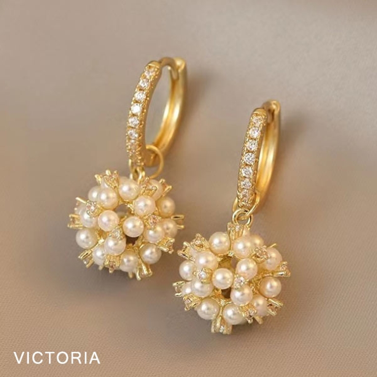 パールクラスターフープピアス シンプル きれいめ | VICTORIA | 詳細画像6 