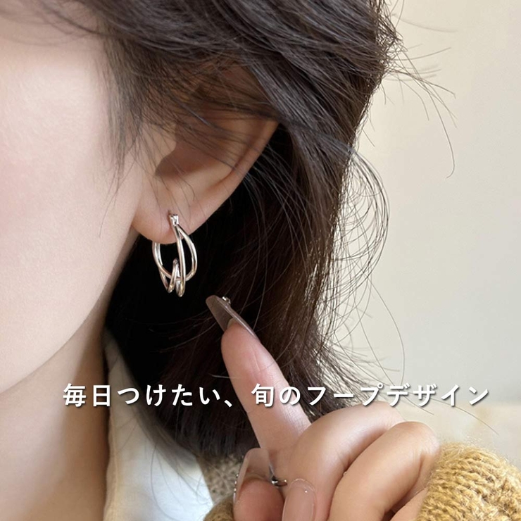 韓国デザイン ダブルライン変形フープピアス レディース | VICTORIA | 詳細画像5 