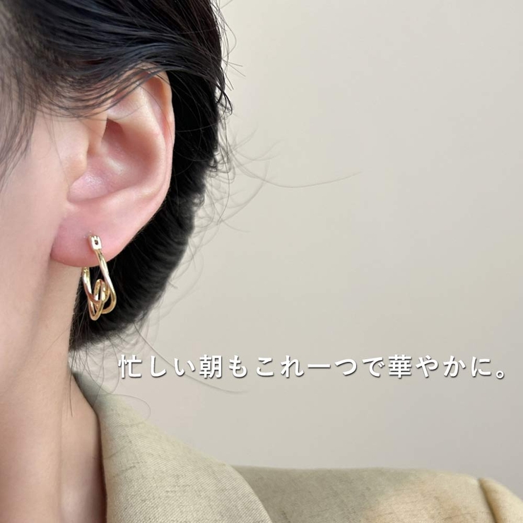 韓国デザイン ダブルライン変形フープピアス レディース | VICTORIA | 詳細画像6 