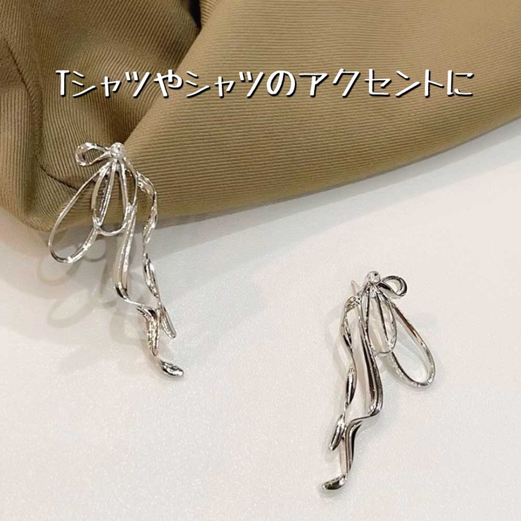 立体メタルリボンイヤリング 揺れない固定デザイン 大人のメタリックアクセ | VICTORIA | 詳細画像4 