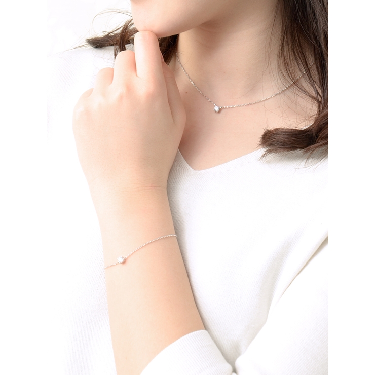 シルバー | 一粒キュービックジルコニアブレスレット/シンプル B4011 | VINGTAINE