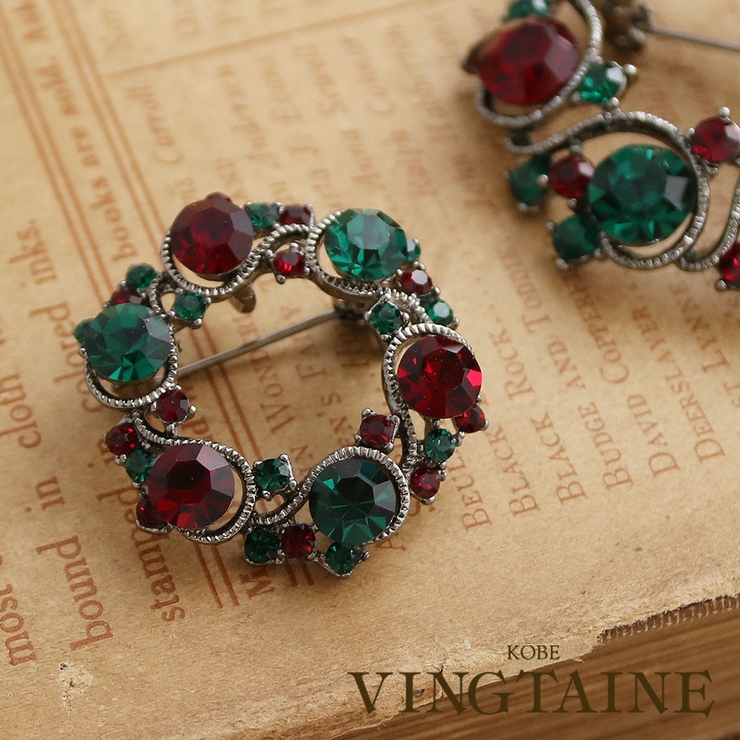 X masカラー クリスマスリースブローチ（S) | VINGTAINE | 詳細画像1 