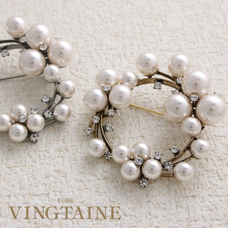 アンティーク調パール&times;ストーンサークル型ブローチ ラウンド型 卒業式 | VINGTAINE | 詳細画像1 