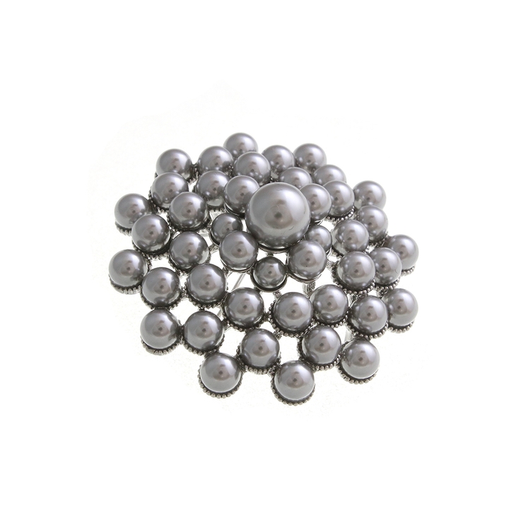 グレー | パールラウンドブローチ 大ぶり 華やか | VINGTAINE