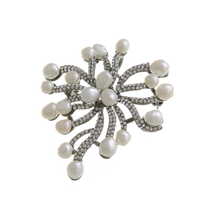 ブラック | 淡水パールデザインブローチ 大ぶり パール | VINGTAINE