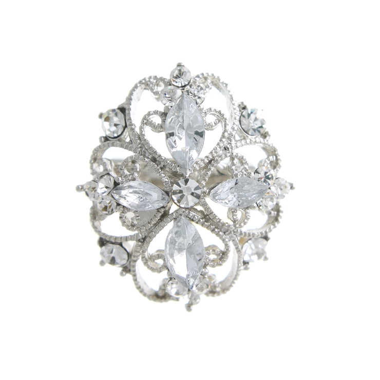 シルバー | エレガントオーバルビジューミニブローチ/ラインストーン BR-44 | VINGTAINE