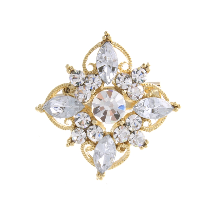 ゴールド | エレガントフラワービジューミニブローチ/ラインストーン BR-45 | VINGTAINE