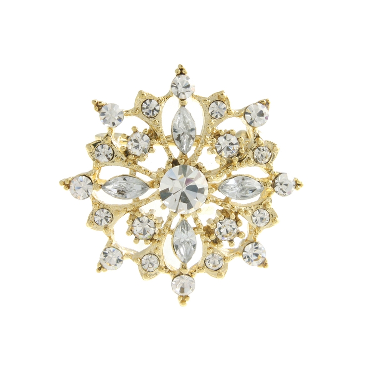 ゴールド | スノークリスタルビジューミニブローチ/ラインストーン BR-47 | VINGTAINE