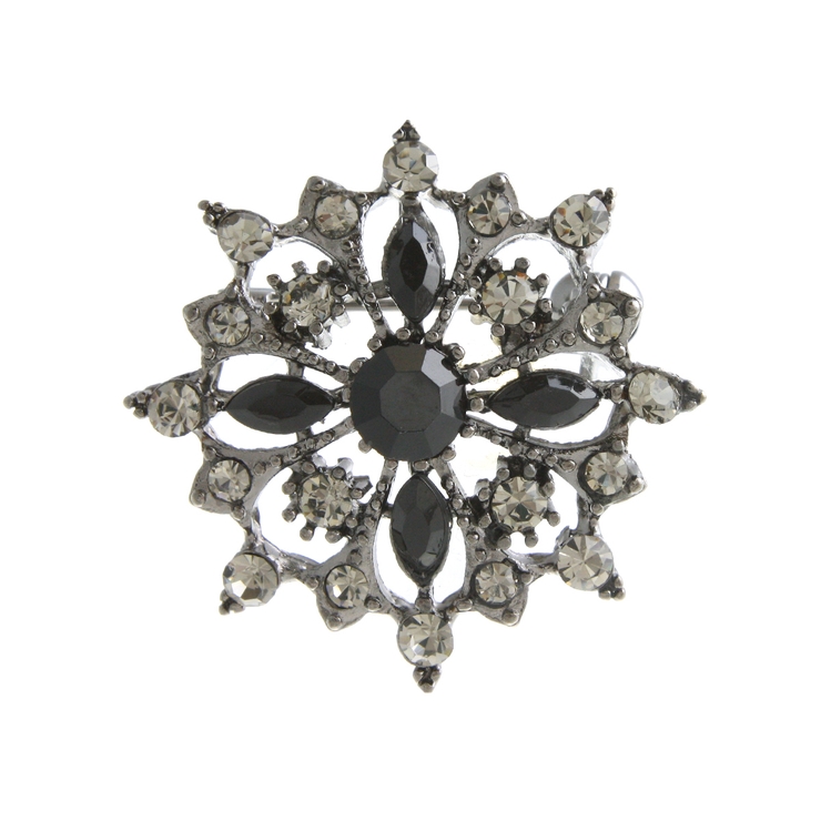 ブラック | スノークリスタルビジューミニブローチ/ラインストーン BR-47 | VINGTAINE