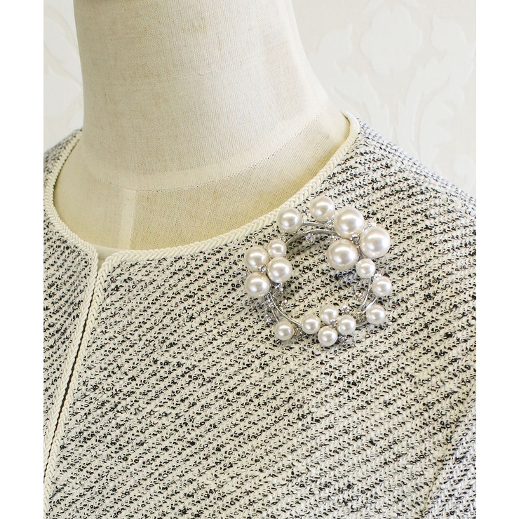 パール×ストーンサークル型ブローチ ラウンド型 ラインストーン | VINGTAINE | 詳細画像6 