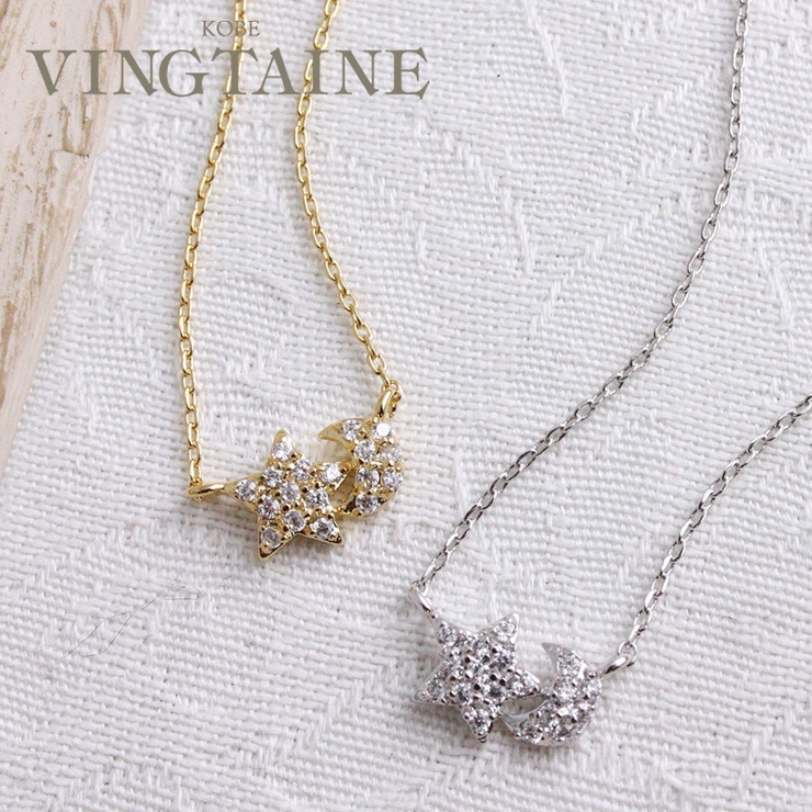キュービックジルコニアムーン＆スターネックレス 月 星 | VINGTAINE | 詳細画像1 