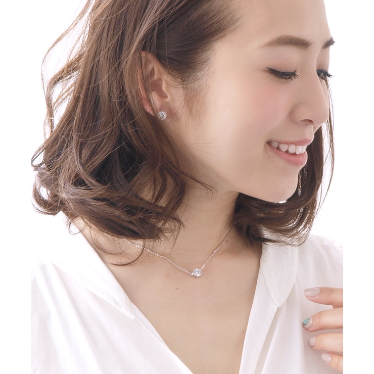 ラウンド型一粒キュービックジルコニアネックレス ショート スライド式