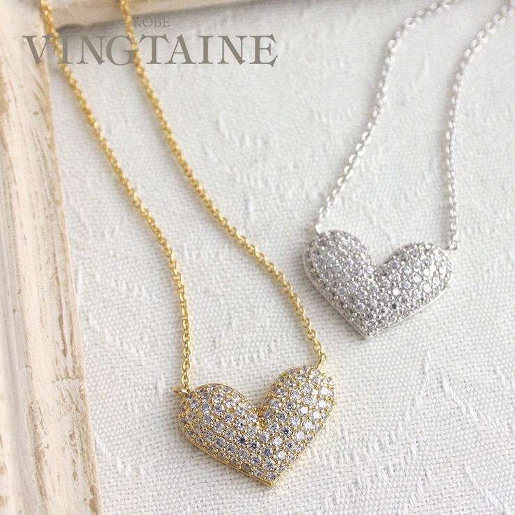 パヴェハートネックレス キュービックジルコニア スライド式アジャスター | VINGTAINE | 詳細画像1 