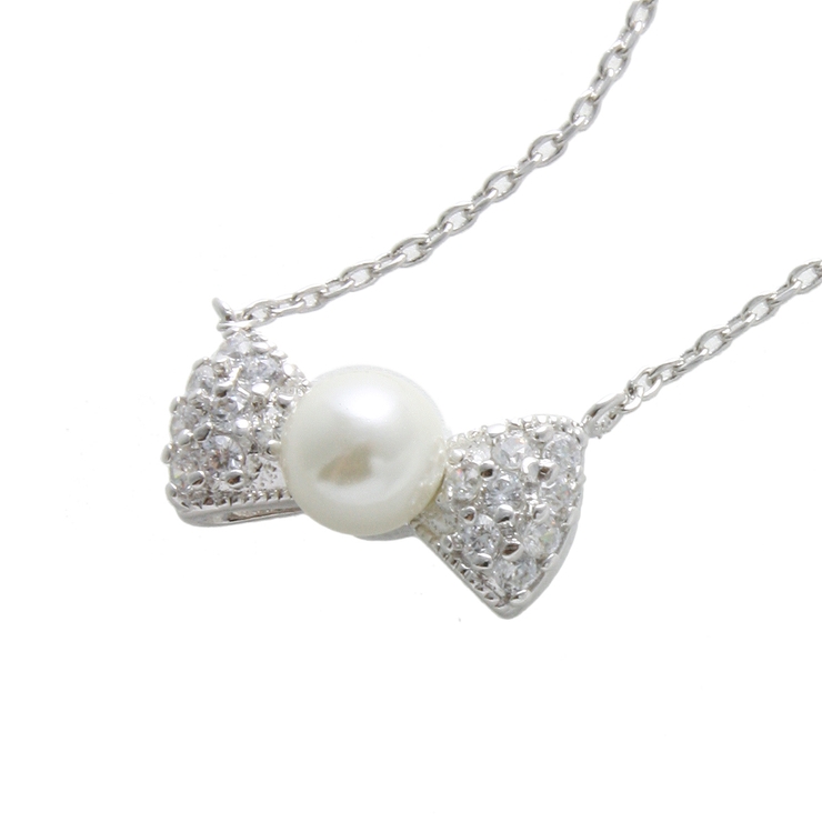 一粒パール&times;パヴェリボンネックレス キュービックジルコニア スライド… | VINGTAINE | 詳細画像3 