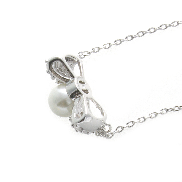 一粒パール&times;パヴェリボンネックレス キュービックジルコニア スライド… | VINGTAINE | 詳細画像5 