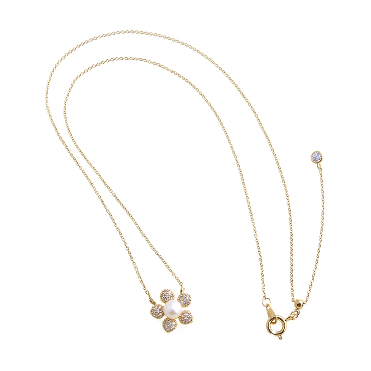 淡水パール×パヴェフラワーネックレス 一粒 キュービックジルコニア | VINGTAINE | 詳細画像4 