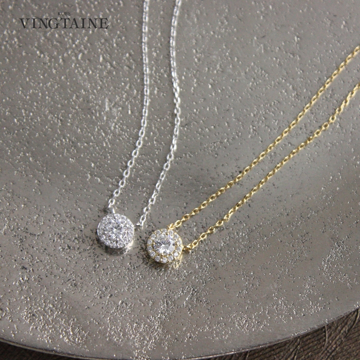 一粒ストーンネックレス ヘイローデザイン スライド式アジャスター | VINGTAINE | 詳細画像1 