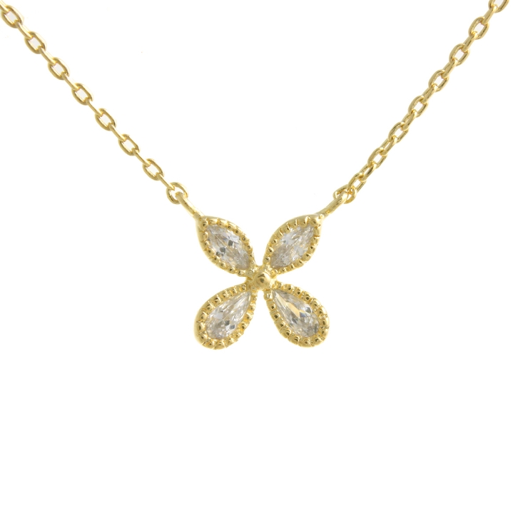 ゴールド | キュービックジルコニアフラワーネックレス スライダーチェーン スライド式アジャス… | VINGTAINE