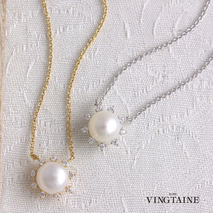 一粒淡水パール×キュービックジルコニアネックレス シンプル 結婚式 | VINGTAINE | 詳細画像1 