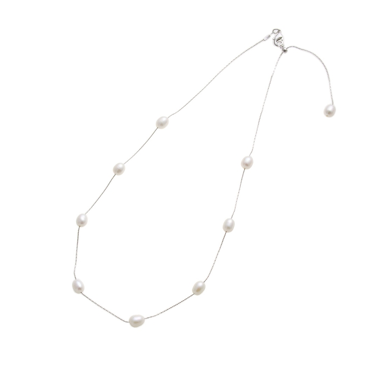 シルバー | 淡水パールショートネックレス スライド式アジャスター スライドチェーン | VINGTAINE