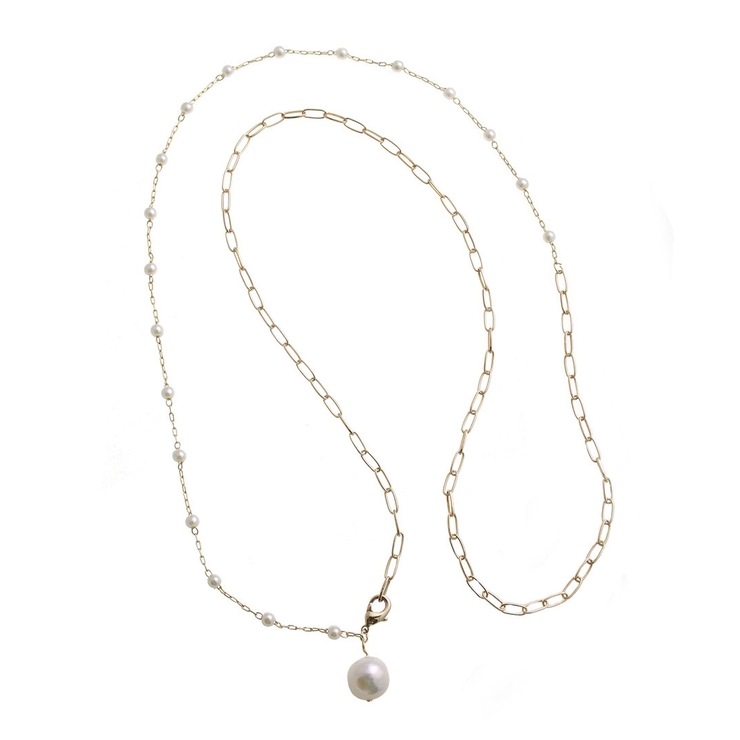 ゴールド | 淡水パール&チェーン3wayロングネックレス Y字 アレンジ | VINGTAINE