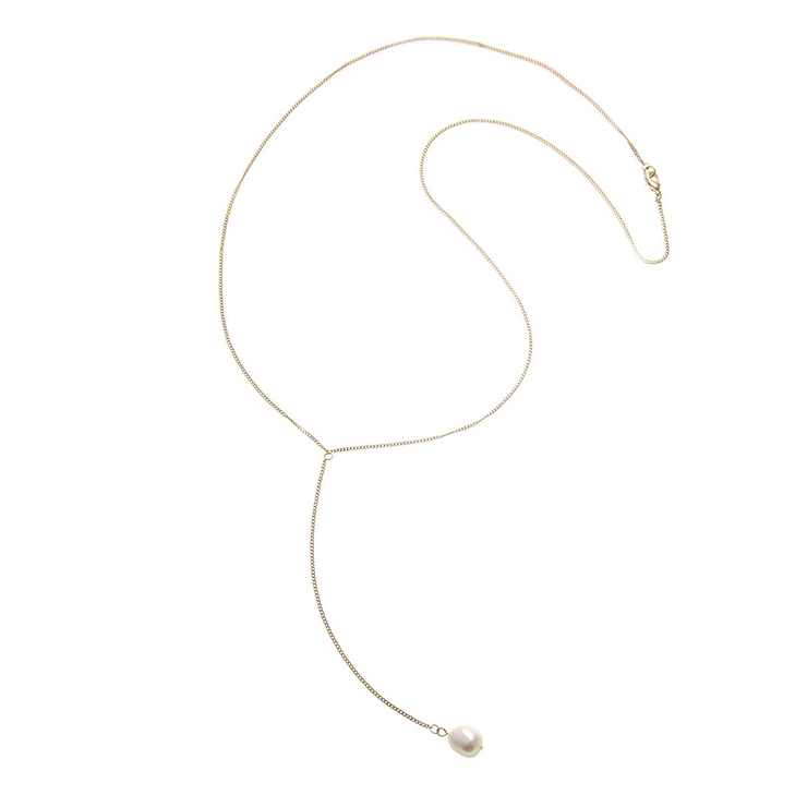 ゴールド | 淡水パール&Y字チェーンネックレス ラリアット バロックパール | VINGTAINE
