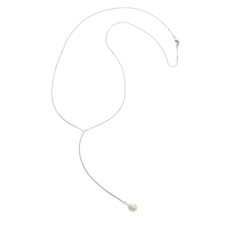 シルバー | 淡水パール&Y字チェーンネックレス ラリアット バロックパール | VINGTAINE