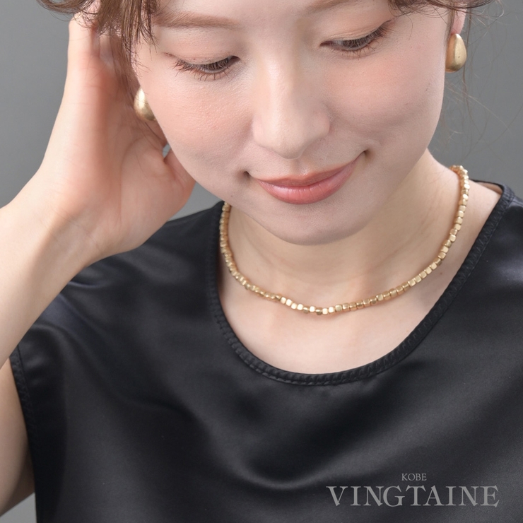 ゴールドビーズネックレス 小粒スクエアビーズ シンプル | VINGTAINE | 詳細画像1 