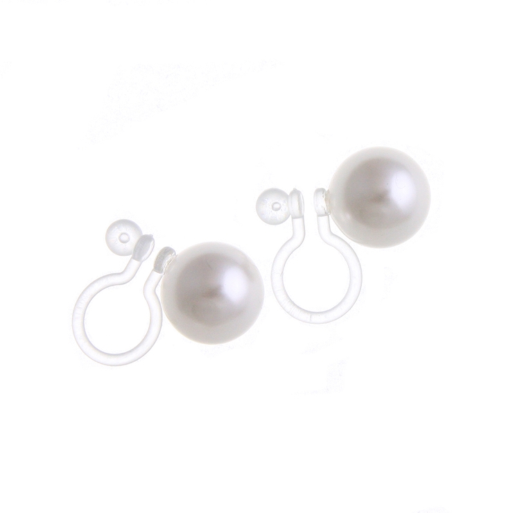 ホワイト | クリスタルパールノンホールピアス(8mm) ピアスみたいなイヤリング シンプル | VINGTAINE