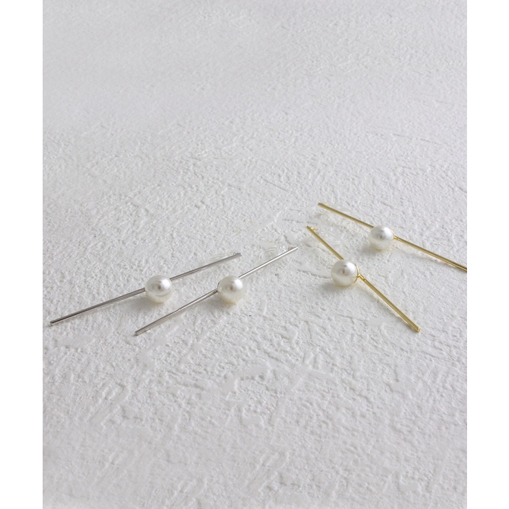 パール付きロングスティックノンホールピアス 樹脂製イヤリング シンプル | VINGTAINE | 詳細画像6 