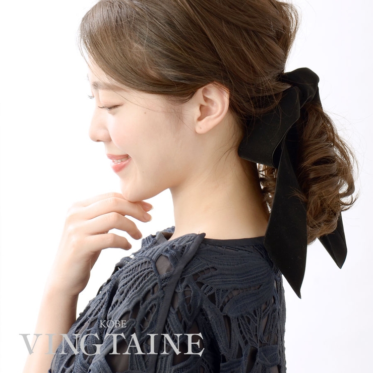 ベルベットロングワイドリボンヘアクリップ シンプル デイリー | VINGTAINE | 詳細画像1 