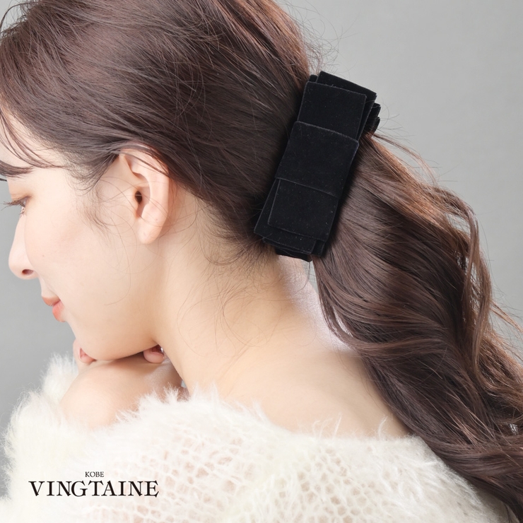 ベルベットスクエアリボンバナナクリップ シンプル ヘアアクセサリー | VINGTAINE | 詳細画像1 