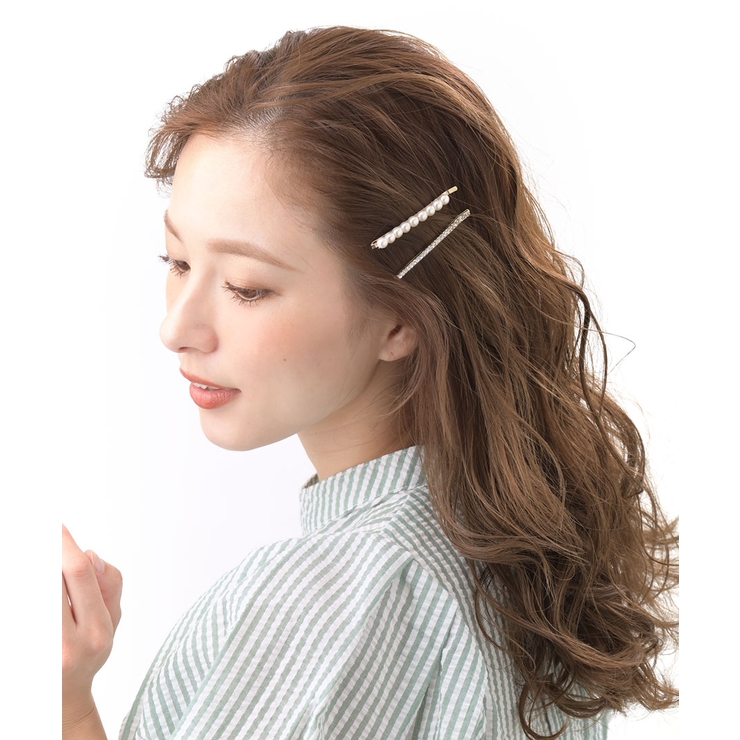 パール×ラインストーンヘアピン 2本セット ヘアアクセサリー