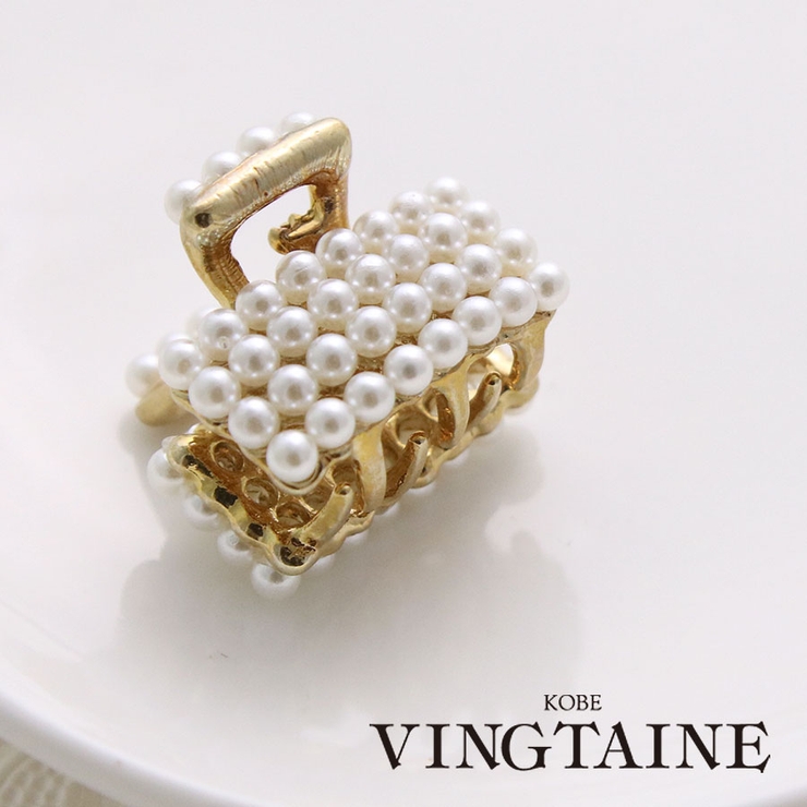 小粒パールのスクエアミニバンスクリップ ヘアクリップ ヘアアクセサリーH | VINGTAINE | 詳細画像1 