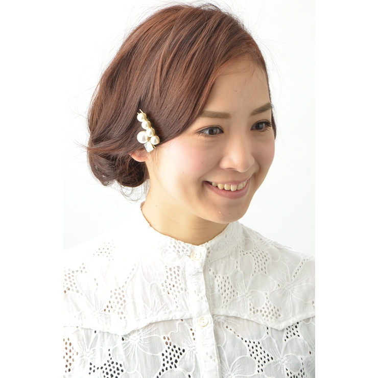 ストーン×大粒パールヘアピン（2本セット） ラインストーン スクエアH | VINGTAINE | 詳細画像4 