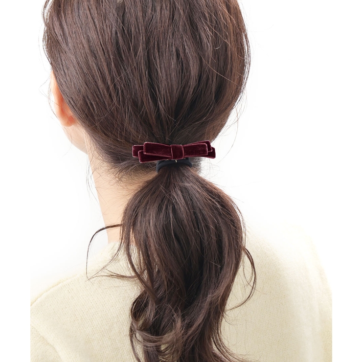No.709リボンヘアゴム☆冬リボン☆ベルベット・レッド