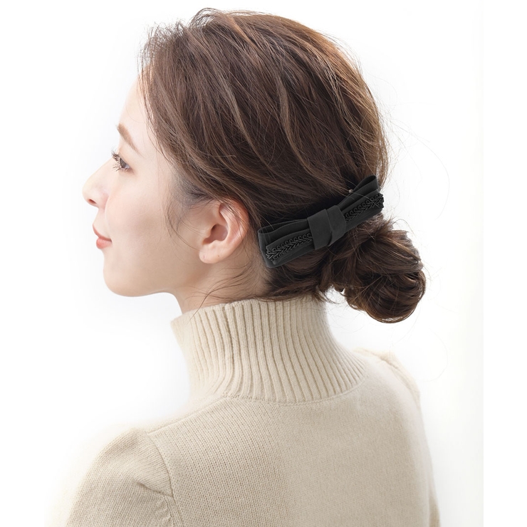 ブラック | ベーシックリボンバレッタ クラシカル スクエアリボン | VINGTAINE