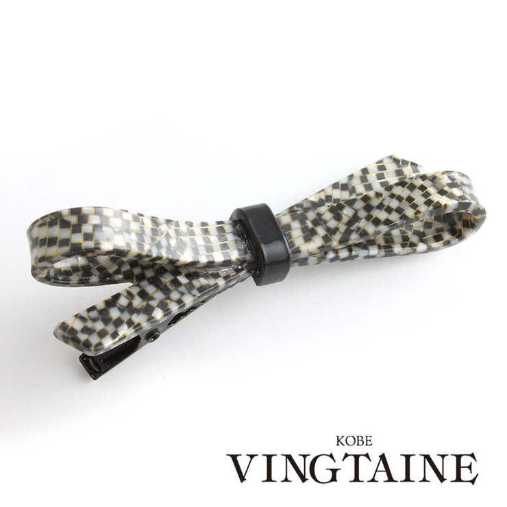 シックなモノトーンカラーリボンヘアクリップ ダッカールクリップ くちばしクリップ | VINGTAINE | 詳細画像1 