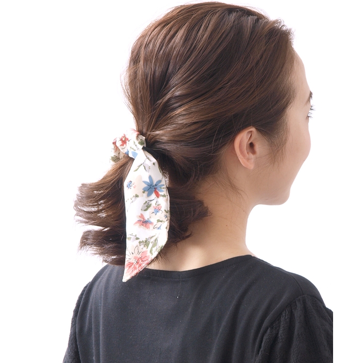 スカーフ柄リボンヘアゴム（ロング） レトロ スカーフゴム[品番