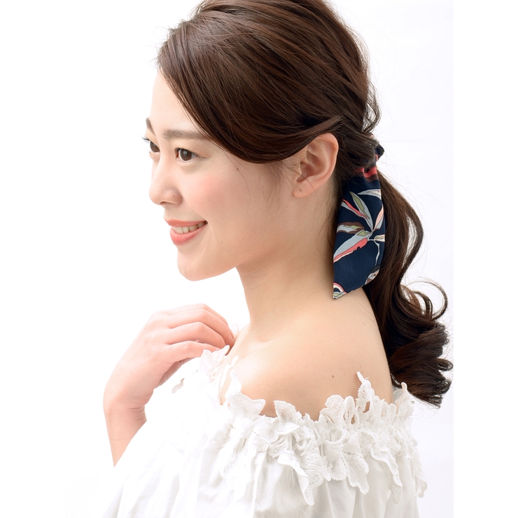 スカーフ柄リボンヘアゴム（ロング） レトロ スカーフゴム[品番