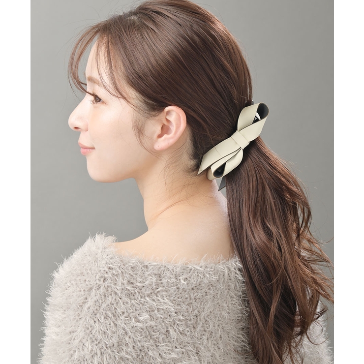 フェイクレザーシンプルリボンバナナクリップ エレガント オフィス | VINGTAINE | 詳細画像2 