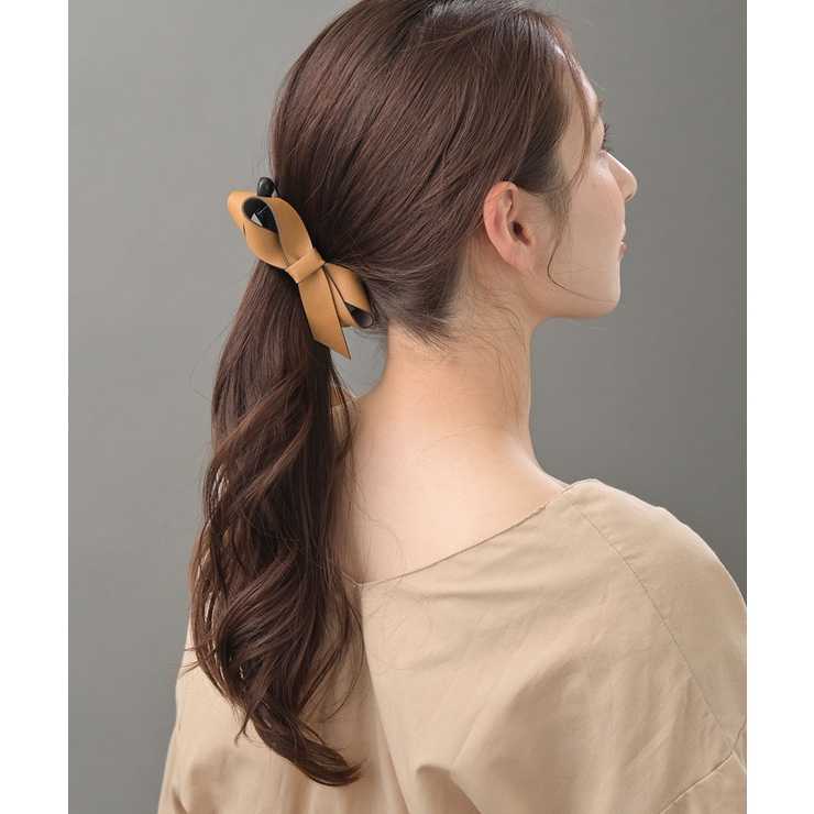 フェイクレザーシンプルリボンバナナクリップ エレガント オフィス | VINGTAINE | 詳細画像5 