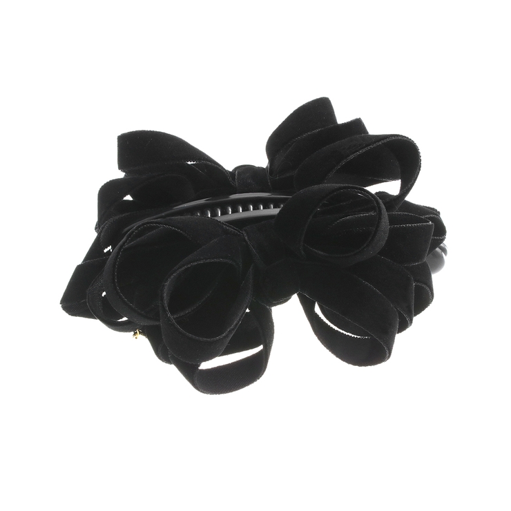 ブラック | ベルベットループリボンバナナクリップ 細リボン シンプル | VINGTAINE