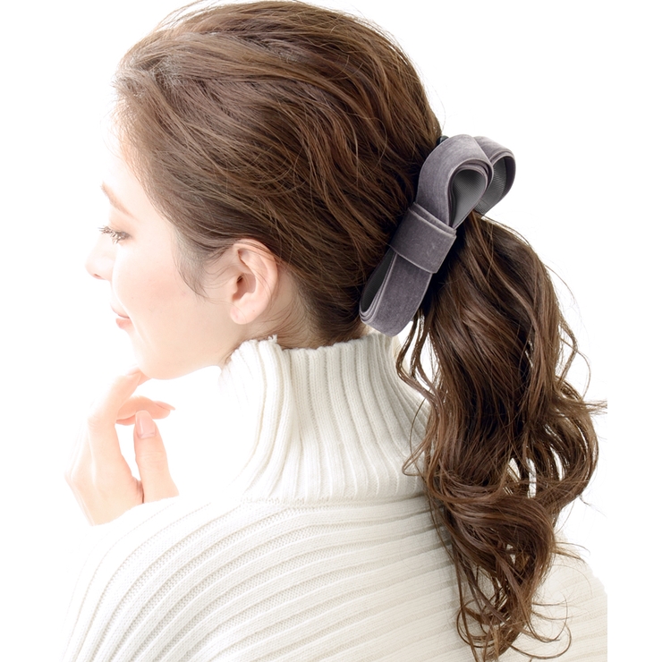 グレー | ベルベットツイストリボンバナナクリップ エレガント ヘアクリップ | VINGTAINE